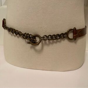SUZI OHER BELT BROWN LEATHER GOLD FOIL EFFECT CROC LOOK CHUNKY BRONZE CHAIN L